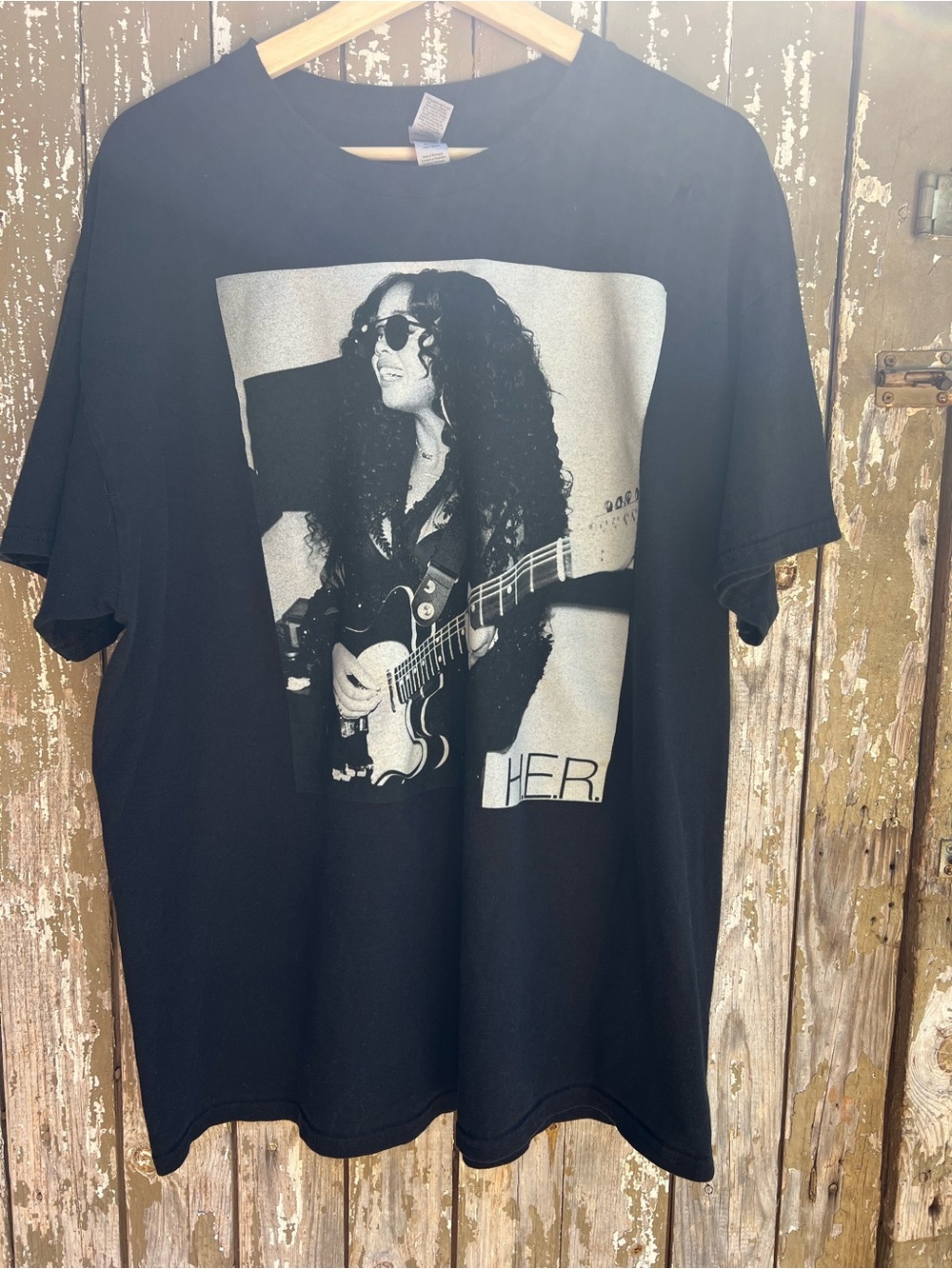 Gildan Black Tee with Monochrome Musician Portrait